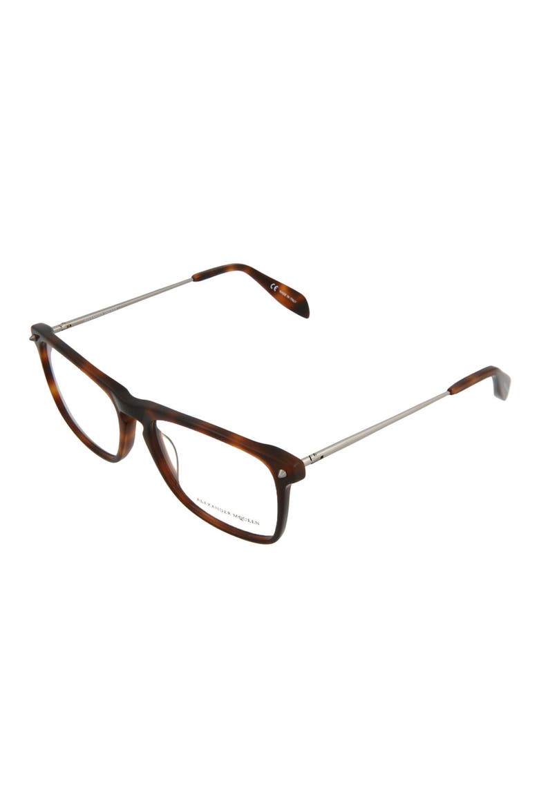 ALEXANDER MCQUEEN 55mm Square Glasses, Alternate, color, SHINY MEDIUM HAVANA/ TRN