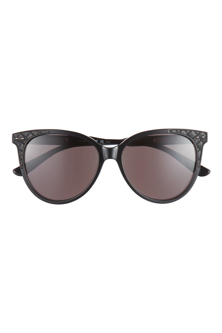 55mm Diamond Quilt Round Sunglasses, Main, color, SHINY BLACK BLACK LEATHER