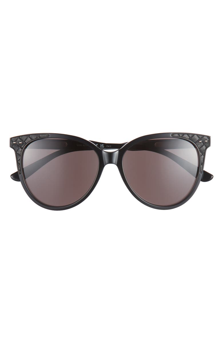 Bottega Veneta 55mm Diamond Quilt Round Sunglasses, Main, color, Shiny Black Black Leather
