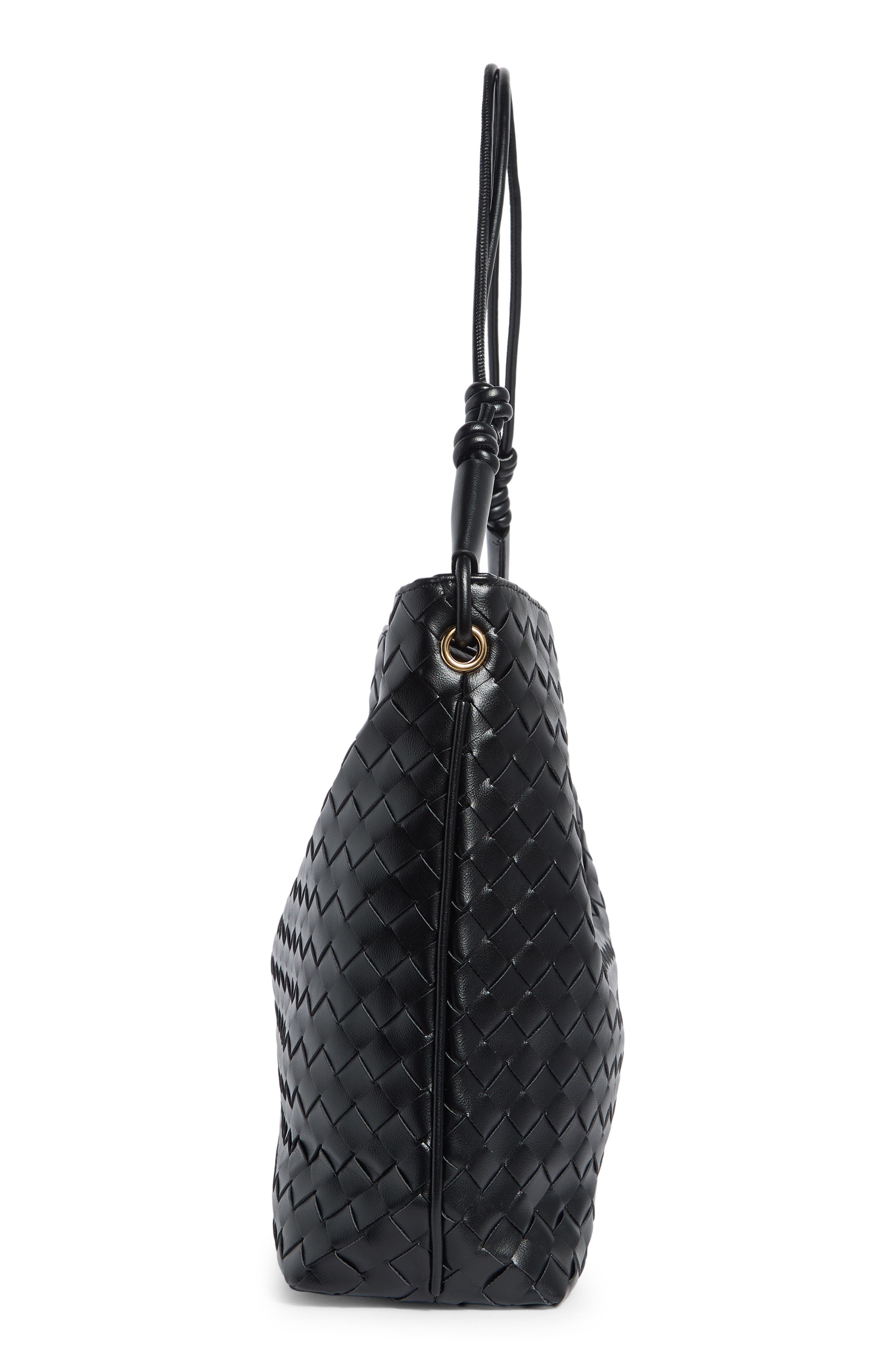 Woven Faux Leather Hobo, Alternate, color, BLACK