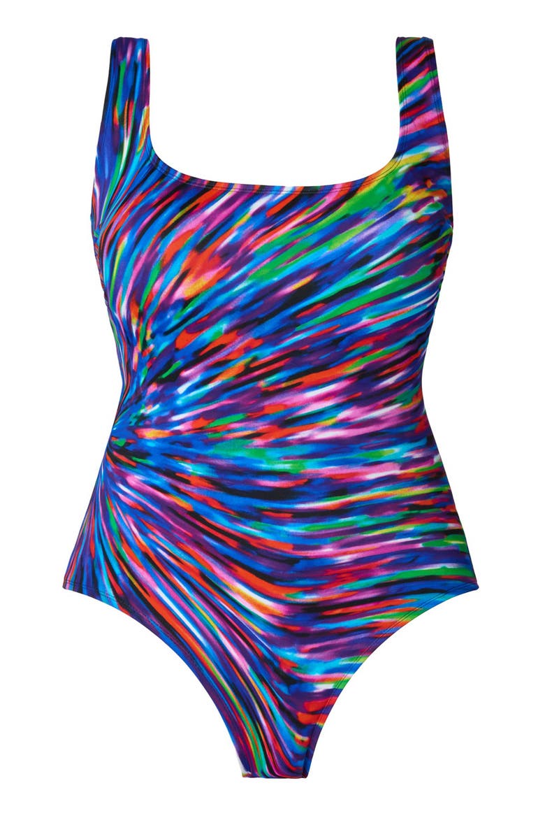 Panel Scoopneck Tank Long Torso One-Piece Swimsuit, Alternate, color, Nebula