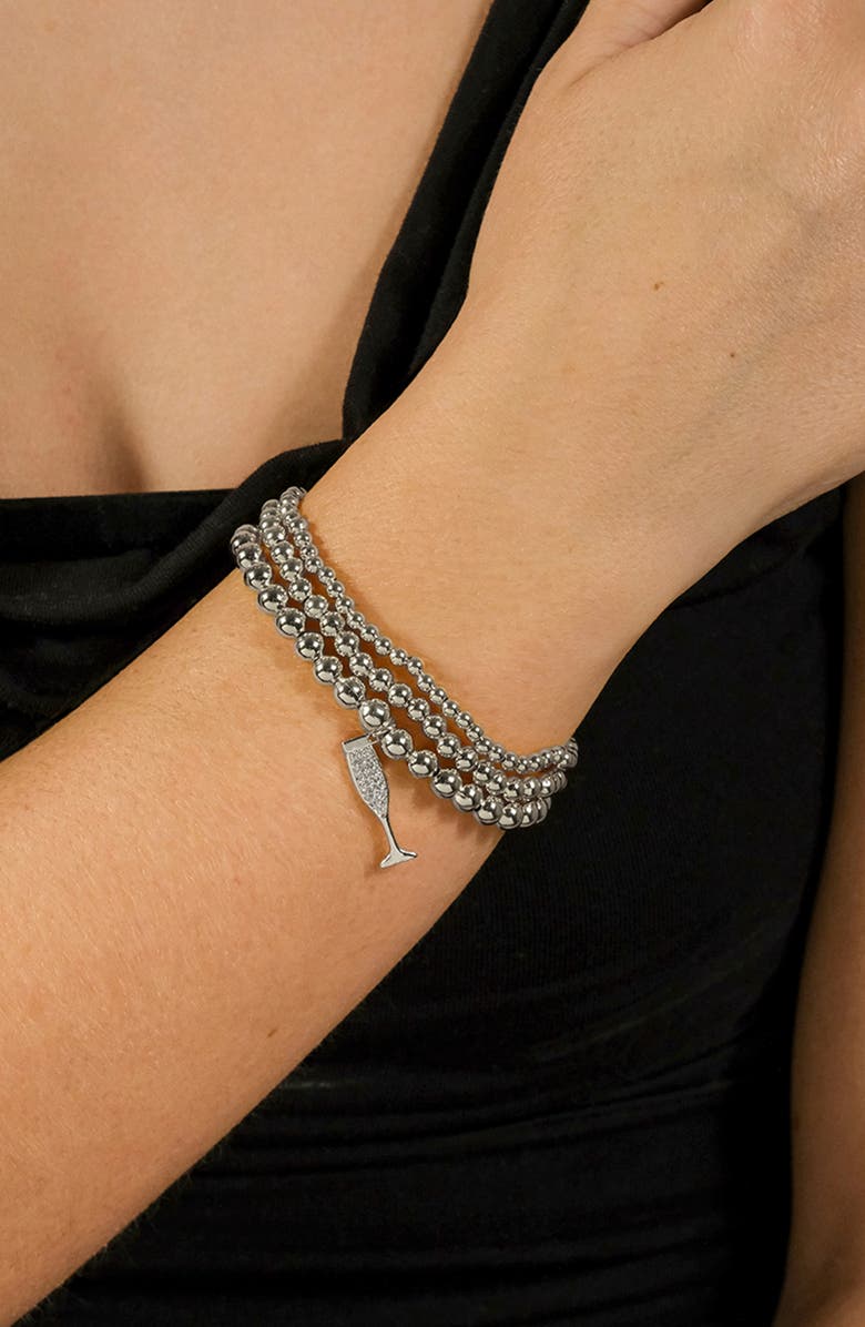 Sterling Forever Raise a Glass Crystal & Beaded Wrap Bracelet, Alternate, color, Silver