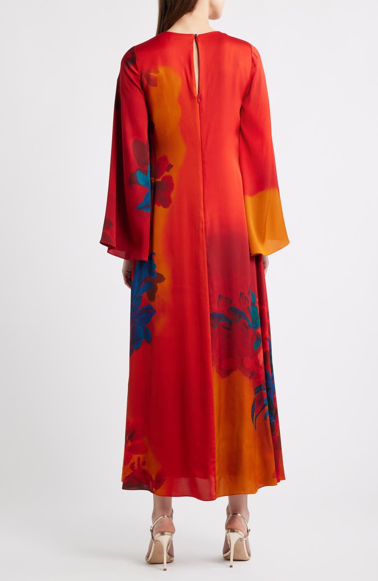 Elie Tahari The Payton Placed Floral Long Sleeve Stretch Silk Caftan Dress, Alternate, color, 