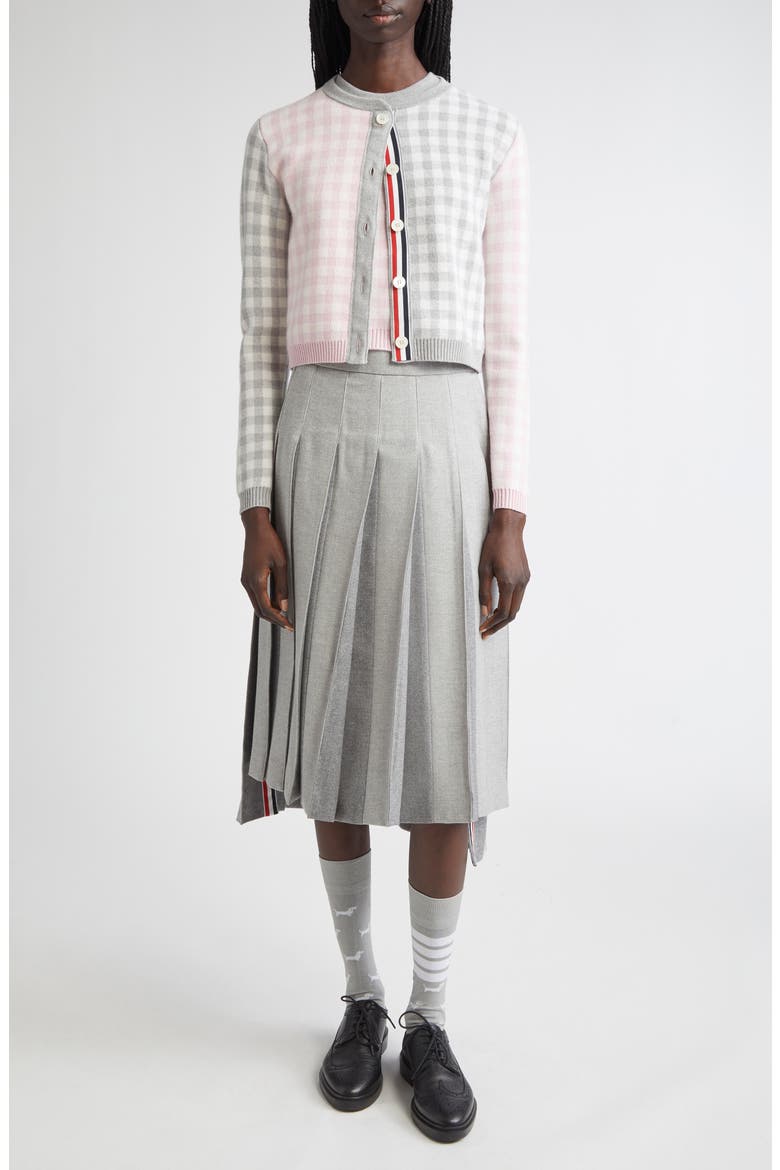Fun-Mix Gingham Check Bird's Eye Wool Blend Cardigan, Alternate, color, SEASONAL COMBO