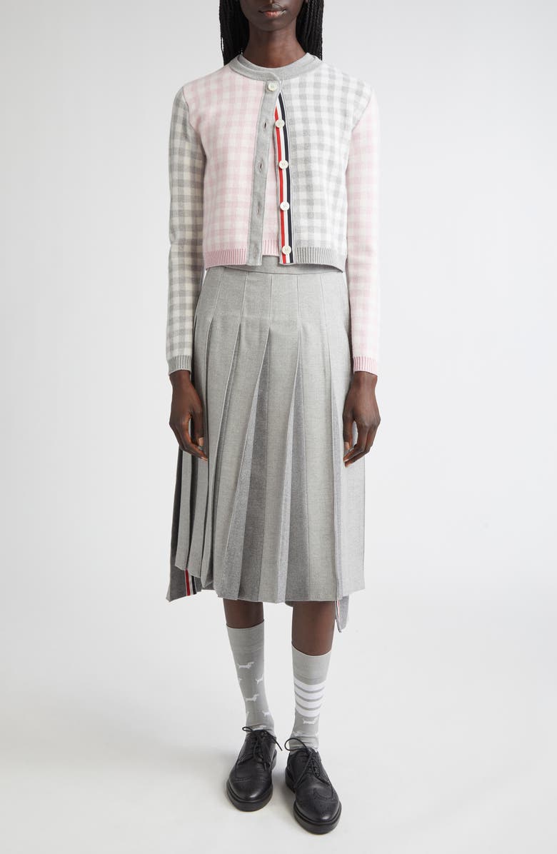 Thom Browne Fun-Mix Gingham Check Bird's Eye Wool Blend Cardigan, Alternate, color, Seasonal Combo