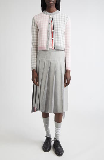 Fun-Mix Gingham Check Bird's Eye Wool Blend Cardigan