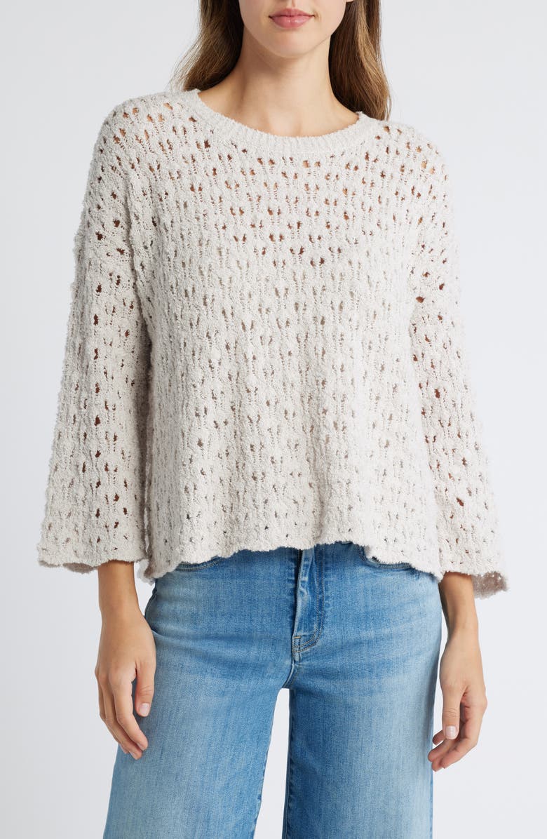 Eileen Fisher Open Stitch Organic Cotton Blend Sweater, Main, color, Bone