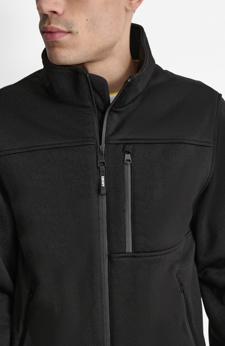 DKNY Sweater Knit Fleece Jacket, Alternate, color, Black