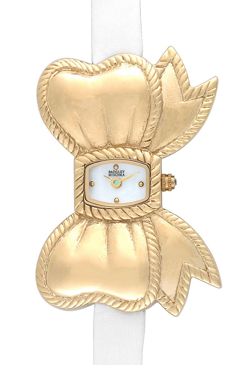 Badgley Mischka Bow Watch, Main, color, GOLD / WHITE