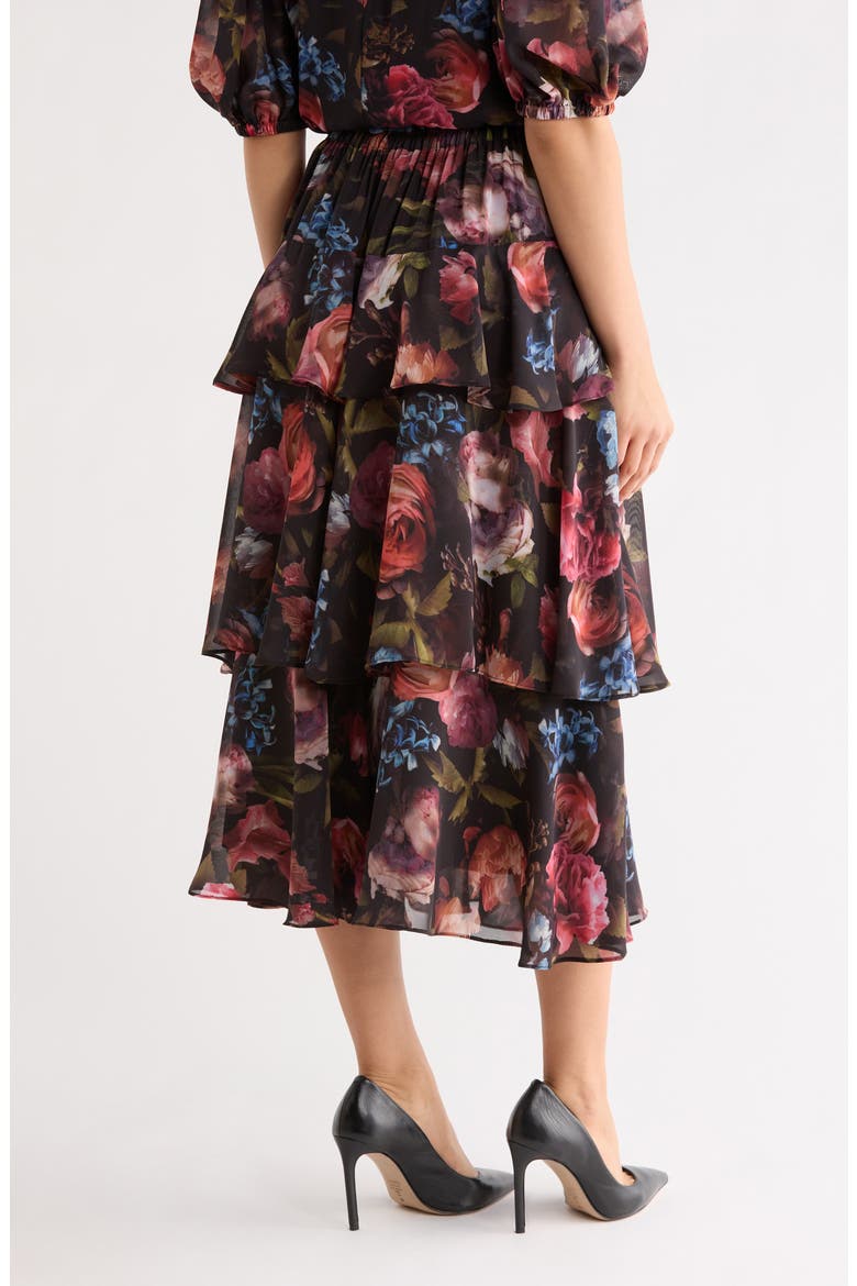 Tiered Print Skirt, Alternate, color, BLACK ROSE PRINT