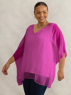 Women's Plus Size Peasant Shirt - Lavender Purple 100% Cotton Blouse - Relaxed Fit 3/4 Flared Sleeves - Size 0X