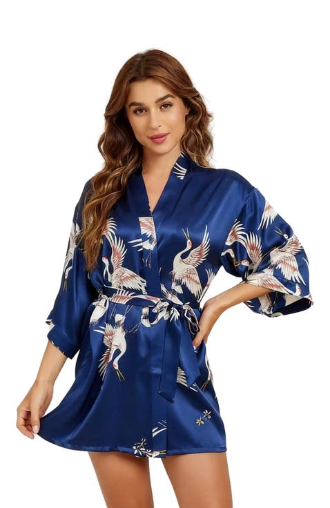 19Momme Pure Silk Printed Short Robe