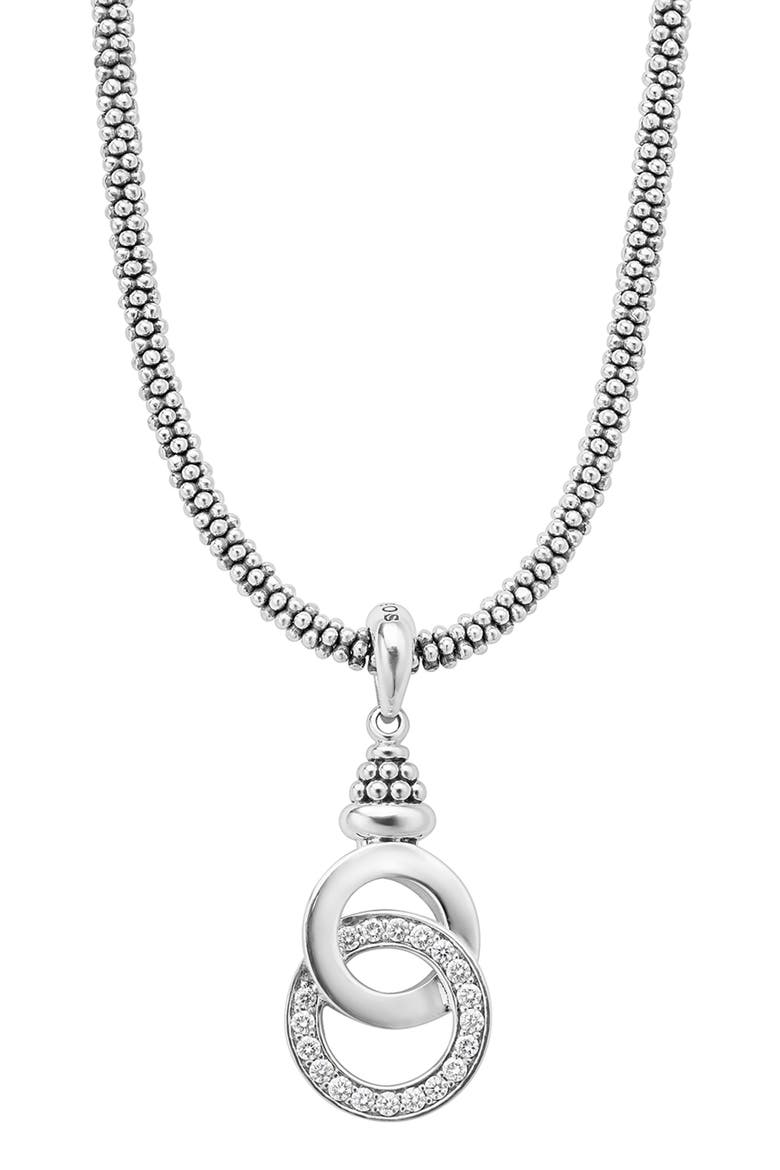 Signature Caviar Interlocking Diamond Pendant Necklace, Main, color, SILVER