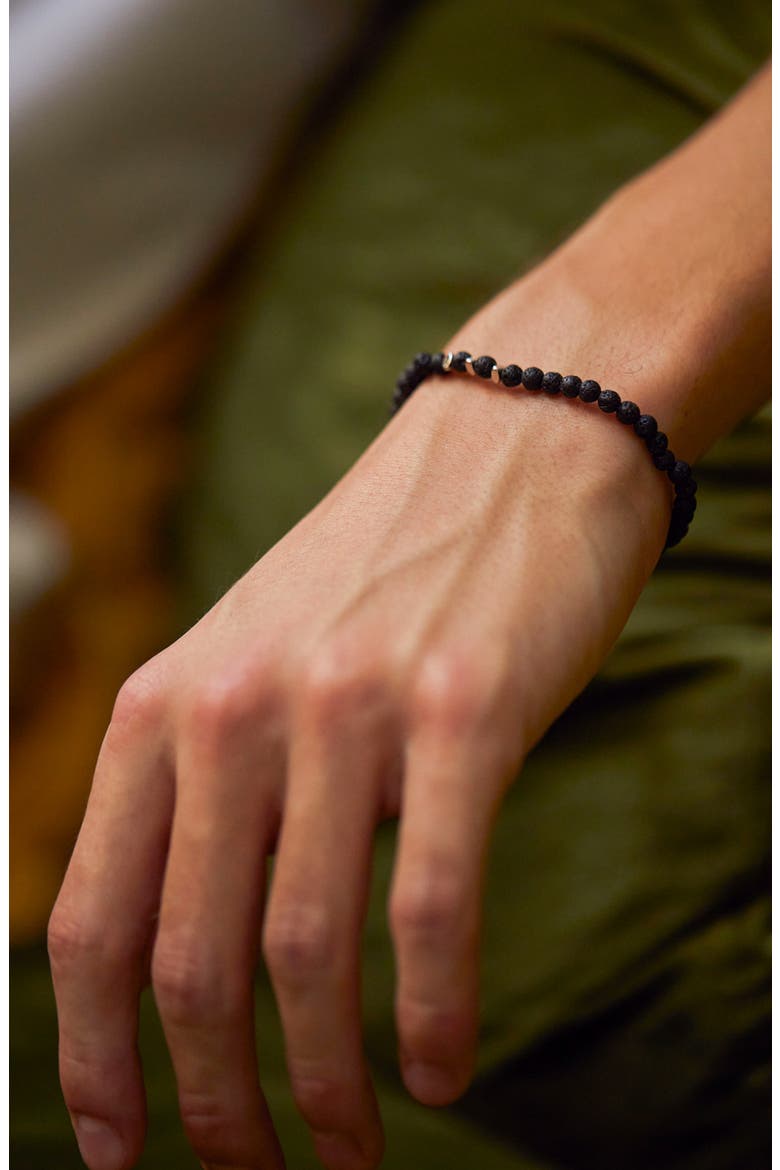 Men's Black Lava Beaded Stretch Bracelet, Alternate, color, SILVER/ GOLD