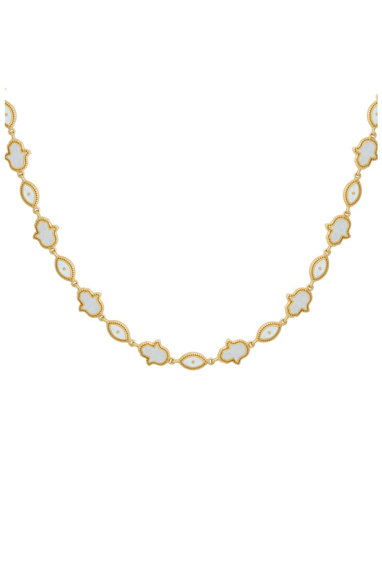 Lunar Alignment Rainbow Moonstone Hamsa & Evil Eye Gold Necklace, Main, color, Gold/White