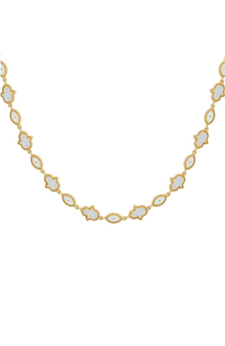 Karma and Luck Lunar Alignment Rainbow Moonstone Hamsa & Evil Eye Gold Necklace, Main, color, Gold/White
