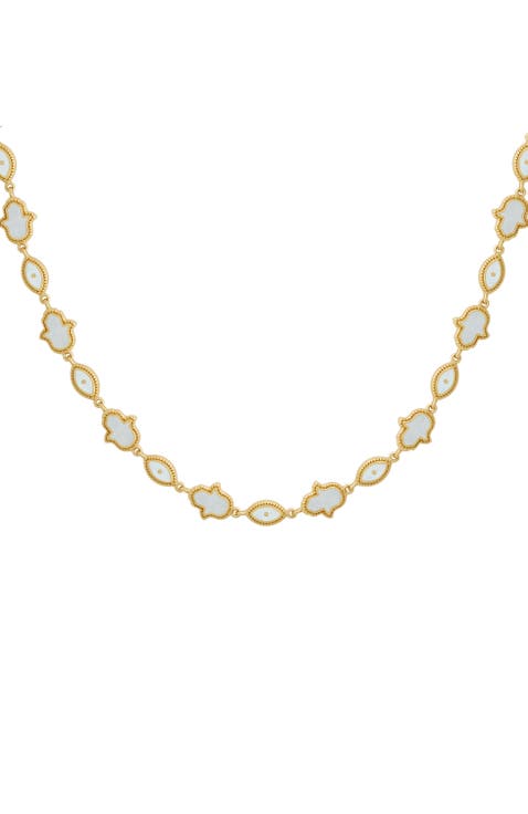 Lunar Alignment Rainbow Moonstone Hamsa & Evil Eye Gold Necklace