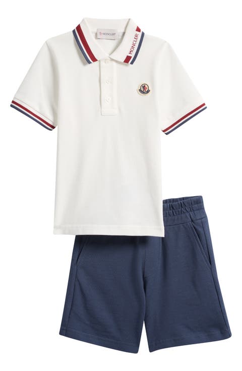 Kids' Tricolor Trim Cotton Piqué Polo & Shorts Set (Little Kid & Big Kid)