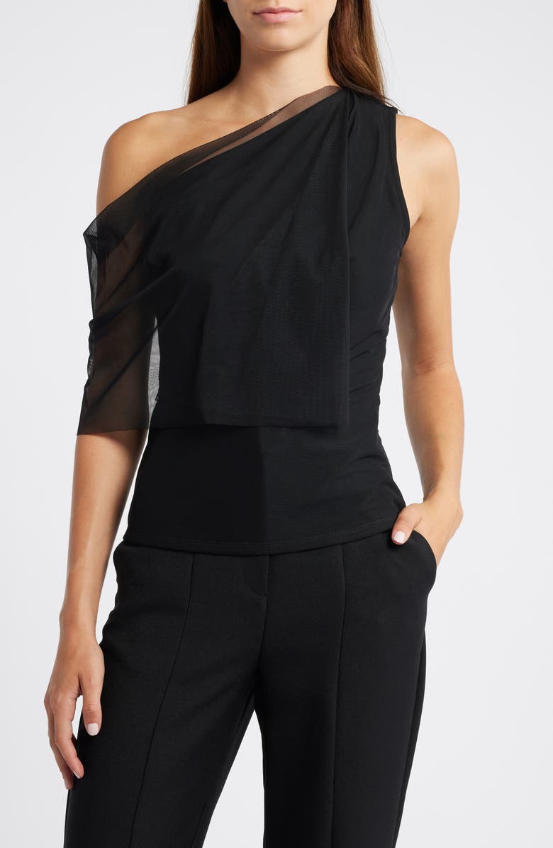 Marcella Zinnia One-Shoulder Top, Main, color, Black