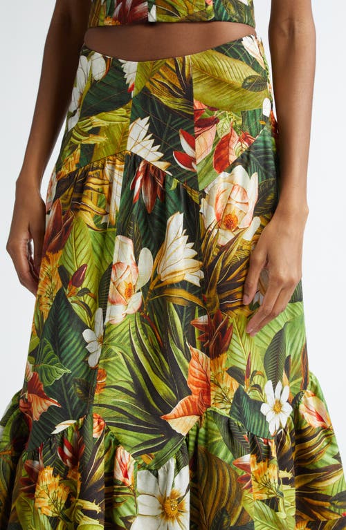 Farm Rio Botanical Forest Asymmetric Yoke Midi Skirt Botanical Forest Multicolor In Botanical Forest Mul