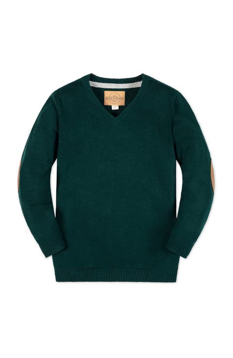 Kids' Organic Cotton V-neck Elbow Patch Sweater