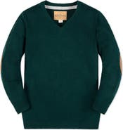 Hope & Henry Kids' Organic V-Neck Sweater with Elbow Patches