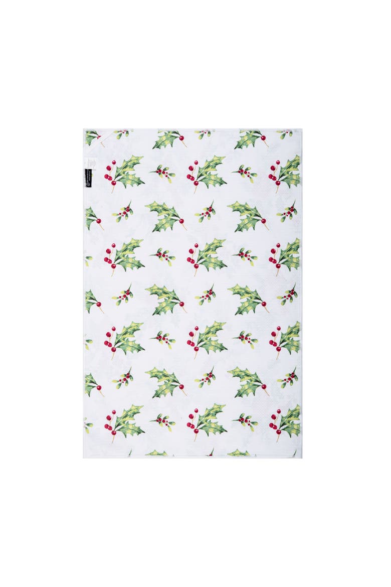 Red Cardinals on Berry Branches Christmas Dishtowel, Alternate, color, Green