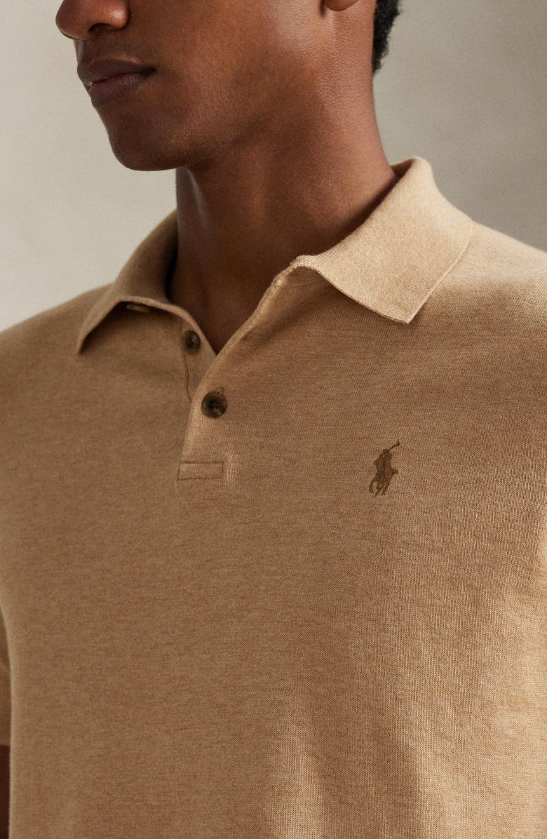 Polo Ralph Lauren Short Sleeve Cotton Polo Sweater, Alternate, color, Camel Melange