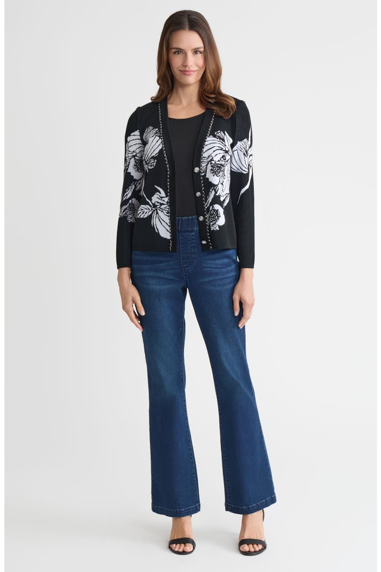 Heritage Chain Trim Floral Jacquard Knit Cardigan, Alternate, color, Black/White