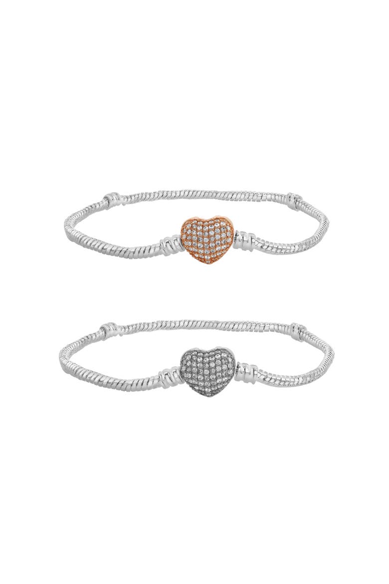 Crystal Heart Bracelet Set, Main, color, Silver