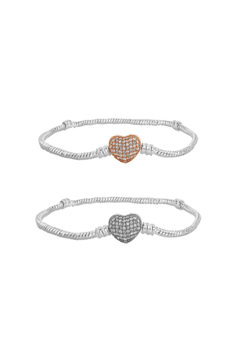 Donatello Gian Crystal Heart Bracelet Set, Main, color, Silver