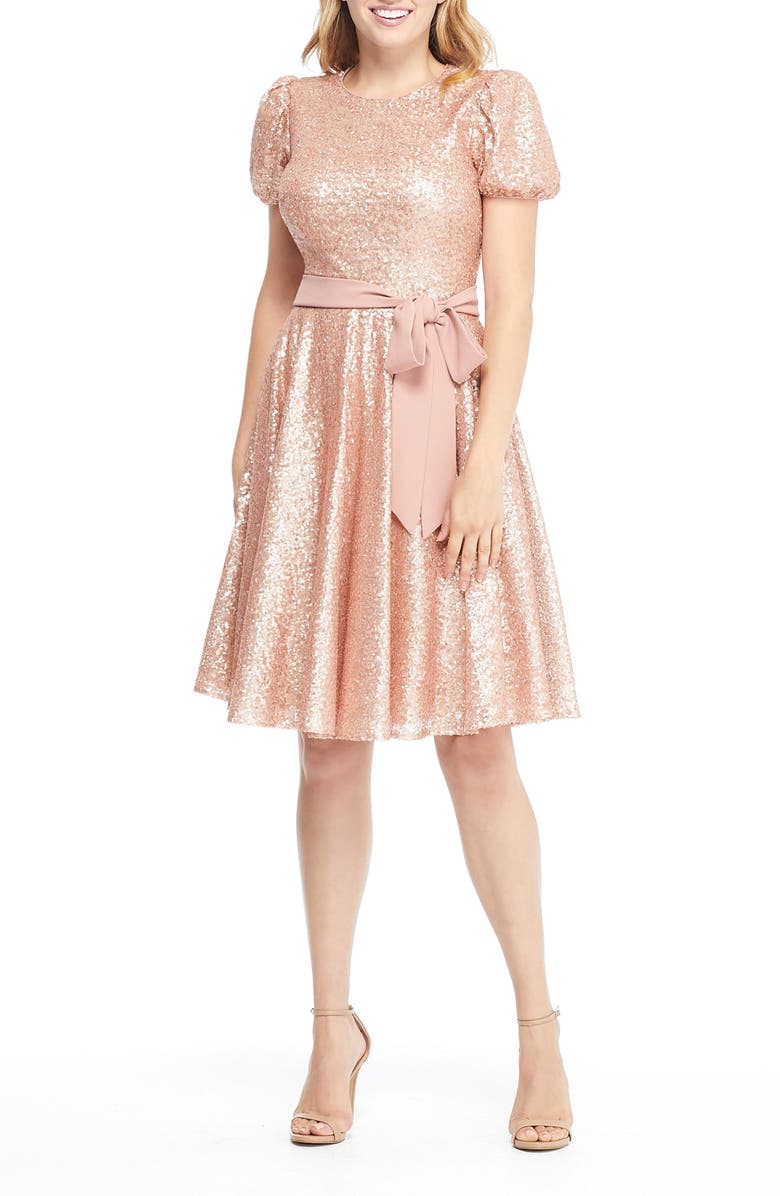 Gal Meets Glam Collection Beatrix Sequin Crush Fit & Flare Dress, Main, color, 
