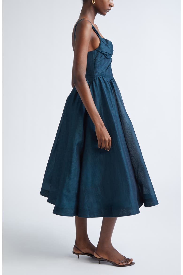 Rebellion Draped Linen & Silk Fit & Flare Midi Dress, Alternate, color, TEAL