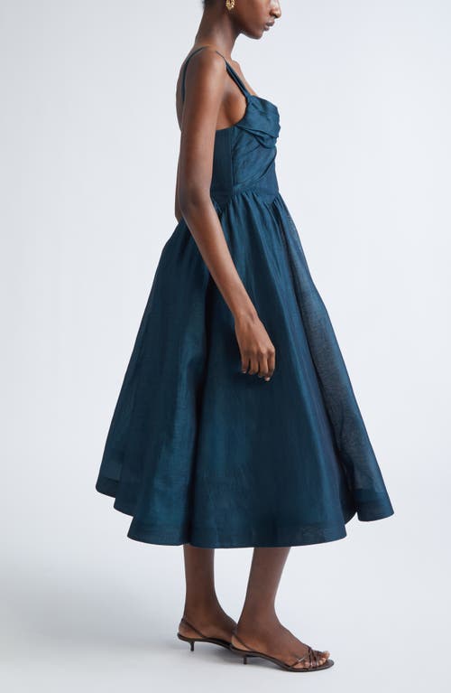 Zimmermann Rebellion Draped Linen & Silk Fit & Flare Midi Dress In Blue