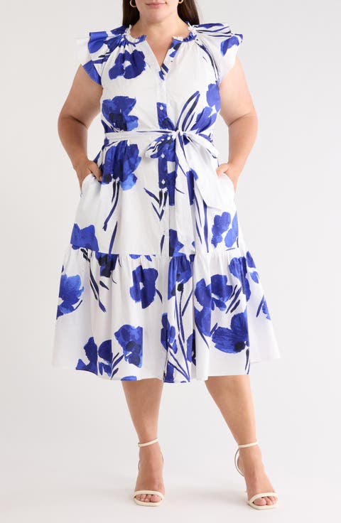 Neli Charlotte Floral Button-Up Tiered Midi Dress