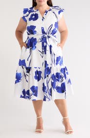 SUGARLIPS Neli Charlotte Floral Button-Up Tiered Midi Dress