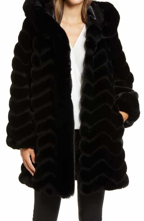 Gallery Grooved Faux Fur Hooded Jacket