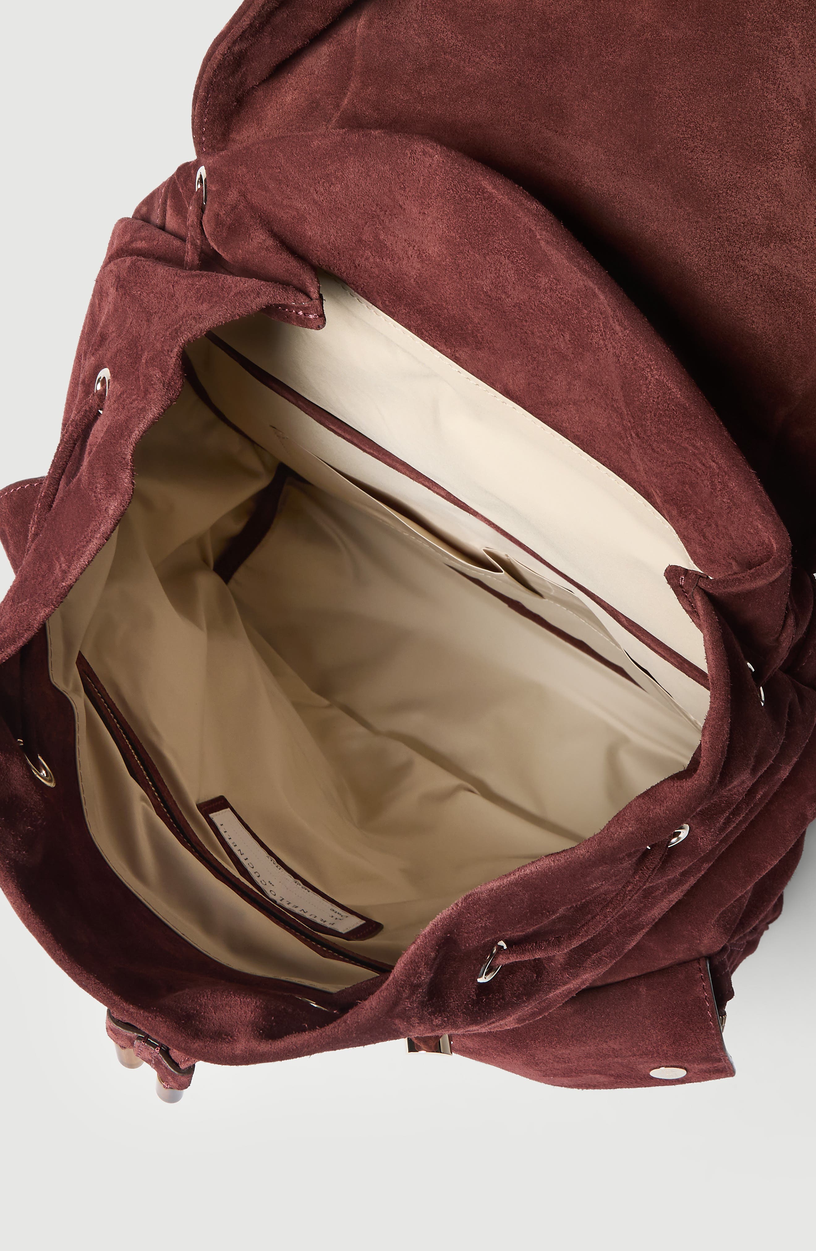 Brunello Cucinelli Suede leisure backpack, Alternate, color, Burgundy