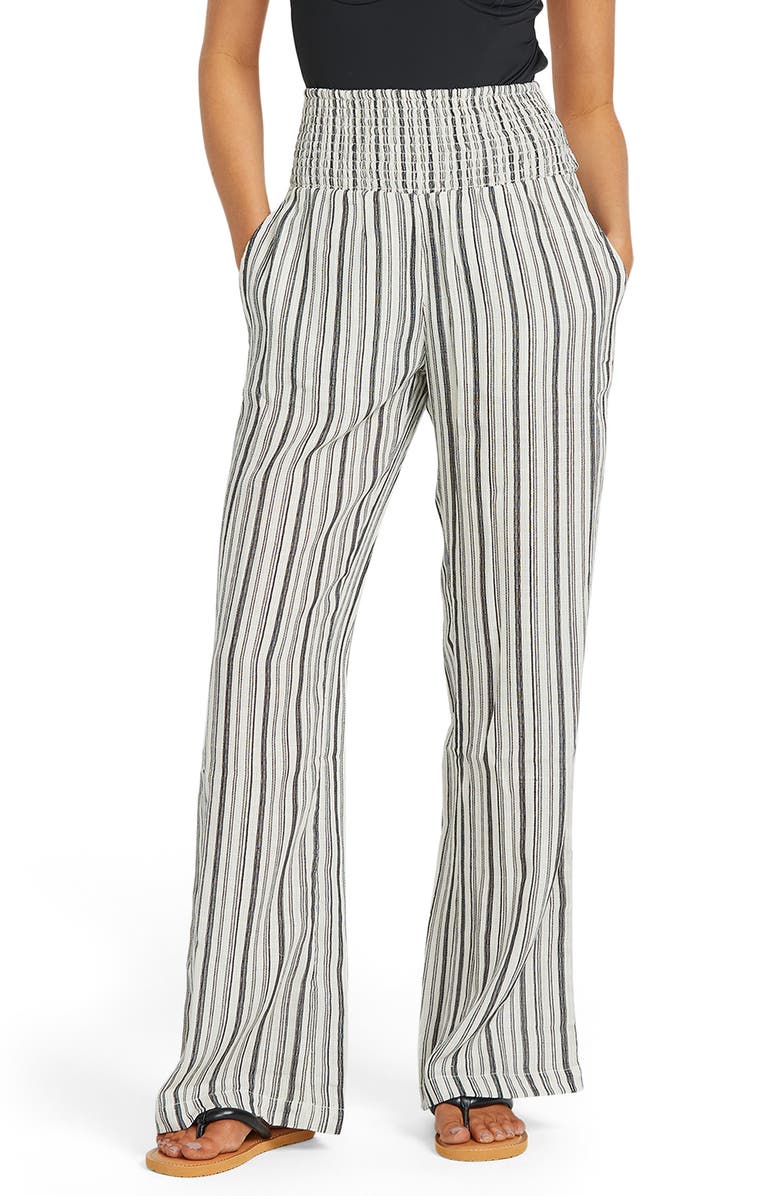 Billabong New Waves Stripe Wide Leg Pants, Main, color, Black Pebb