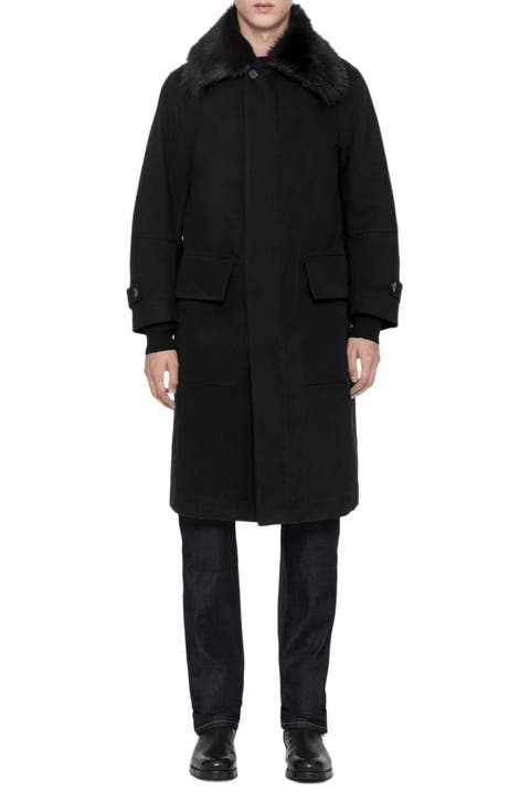 Seyka Reversible Double Layer Coat with Genuine Shearling Collar