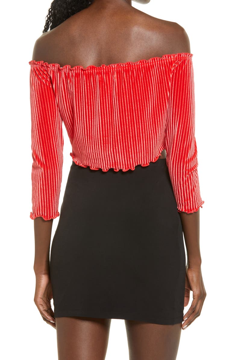 Leith Off the Shoulder Velour Crop Top, Alternate, color, 