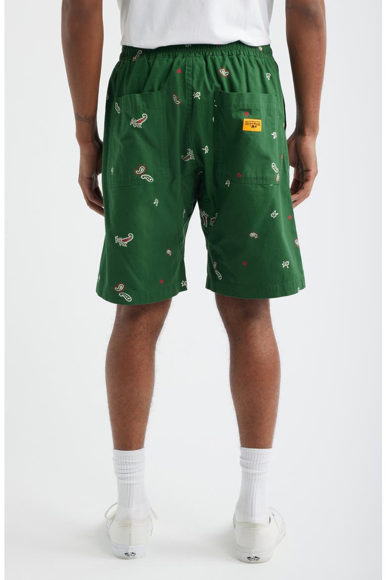 Paisley Organic Cotton Poplin Drawstring Chef Shorts, Alternate, color, FOREST