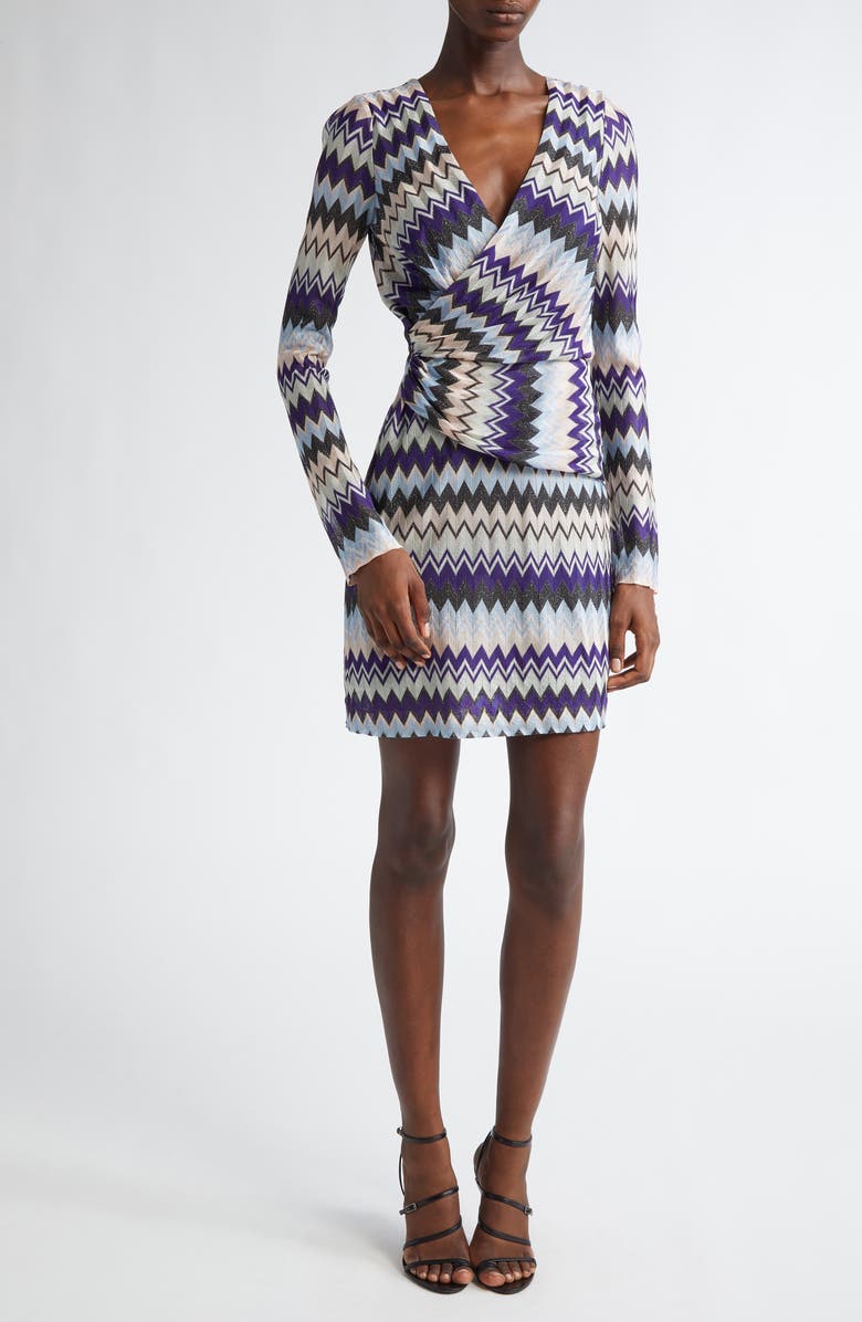 Missoni Zigzag Stripe Long Sleeve Faux Wrap Dress, Main, color, 