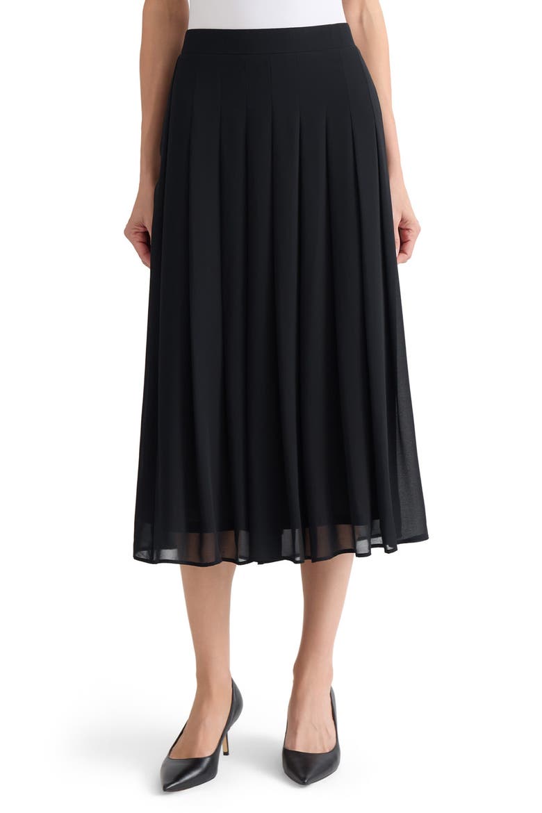 Pleated Pull-On Midi Skirt, Main, color, BLACK