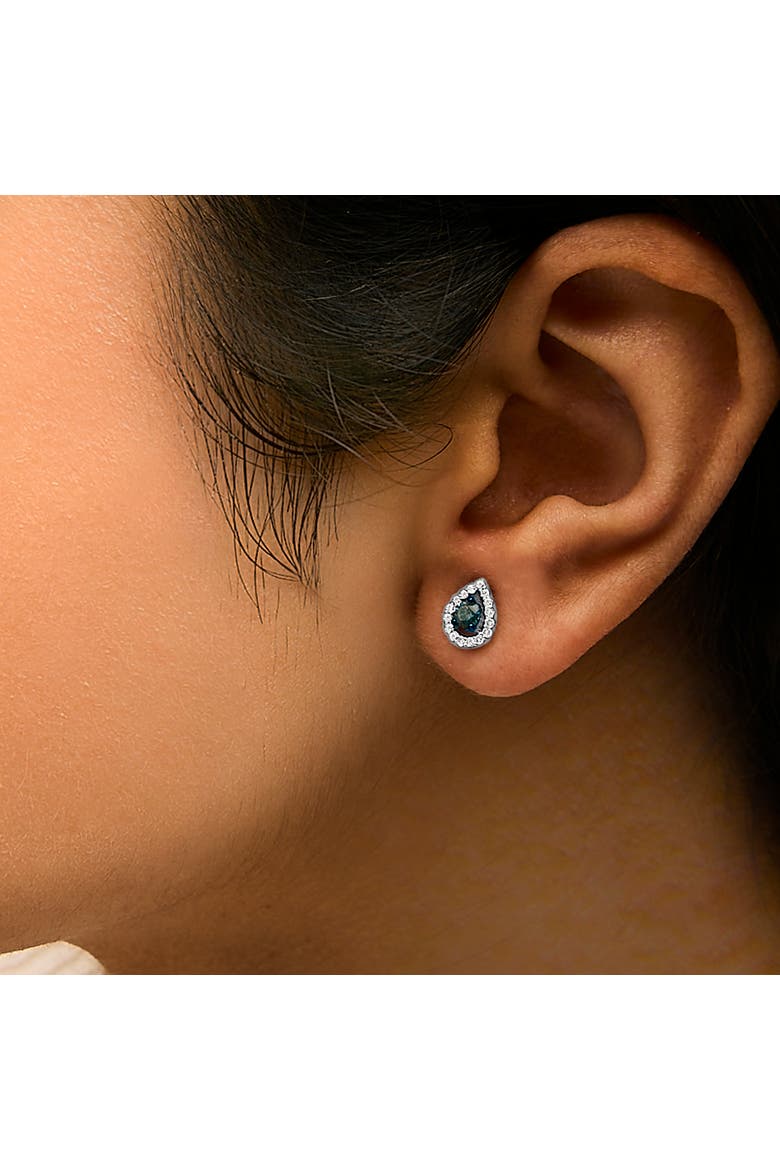 Sterling Silver 1/2 Cttw Blue and White Diamond Pear Shape Halo Stud Earrings, Alternate, color, Silver