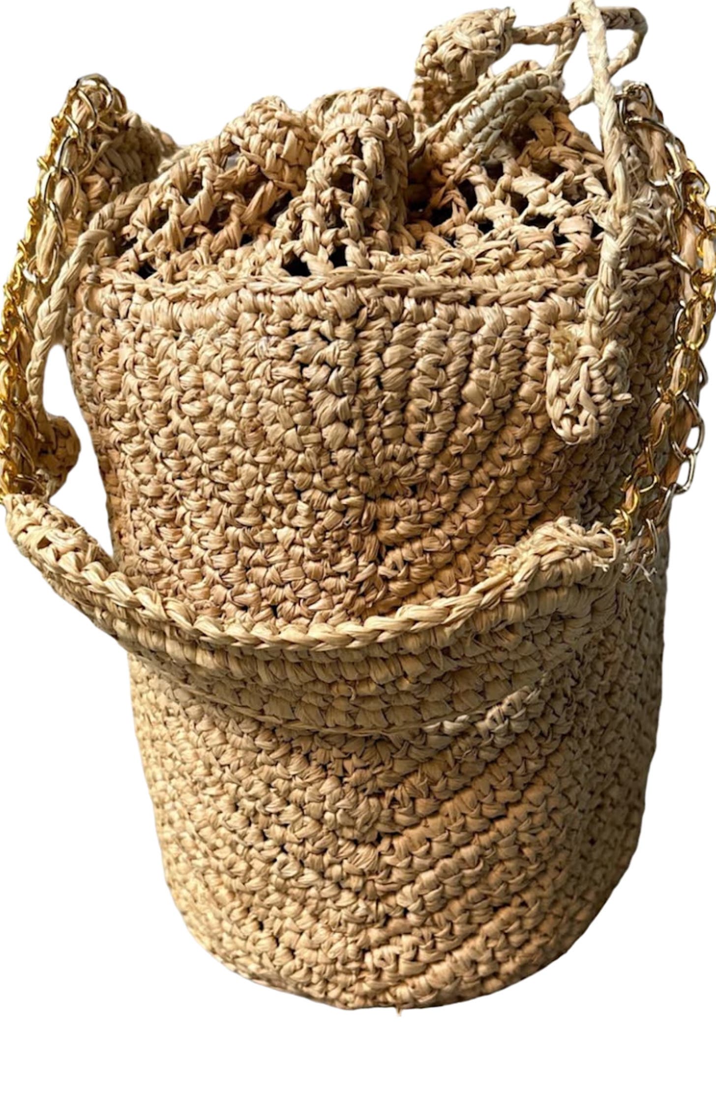 Zanatany Concepts Buckety Raffia Bag in Beige 