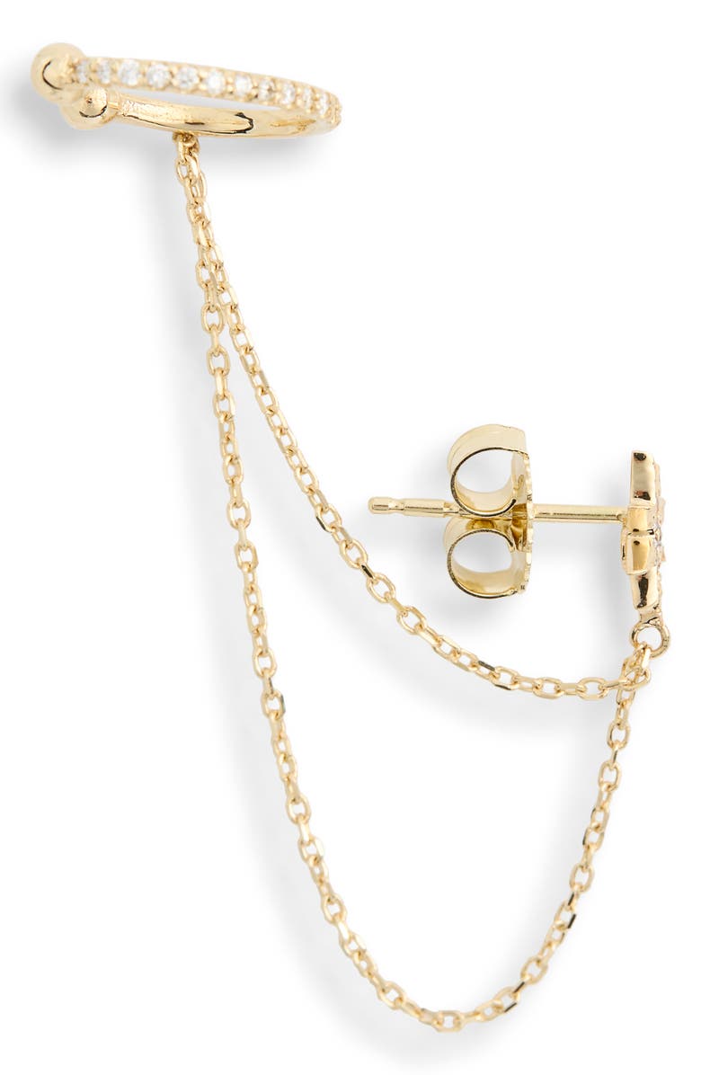 Anzie North Star Stud & Ear Cuff Chain Single Earring, Alternate, color, Yellow Gold