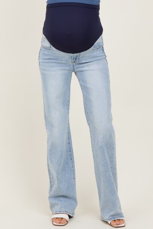 Pinkblush High Rise Wide Leg 90's Maternity Jeans In Blue