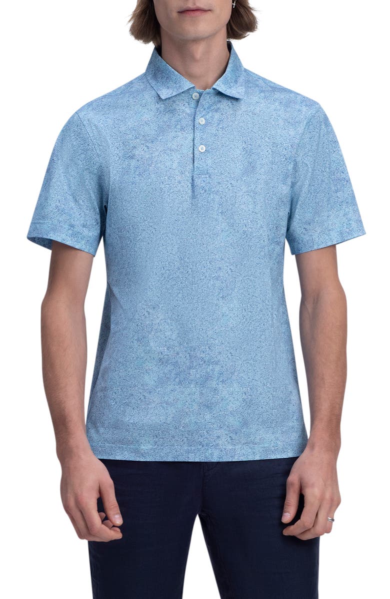 Bugatchi OoohCotton<sup>®</sup> Abstract Print Stretch Cotton Polo, Main, color, Aqua
