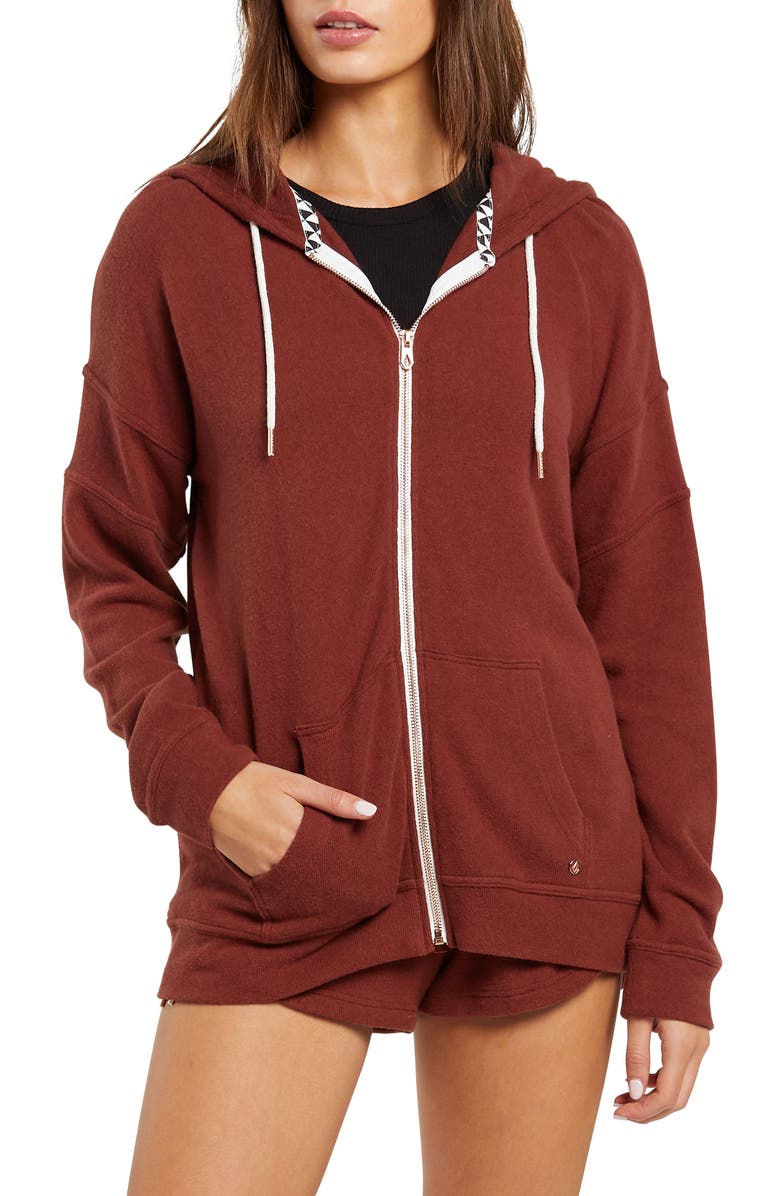 Volcom Lil Zip Front Fleece Hoodie, Main, color,